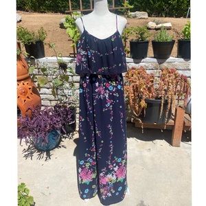 Retro Navy Blue Chrysanthemum Maxi Dress